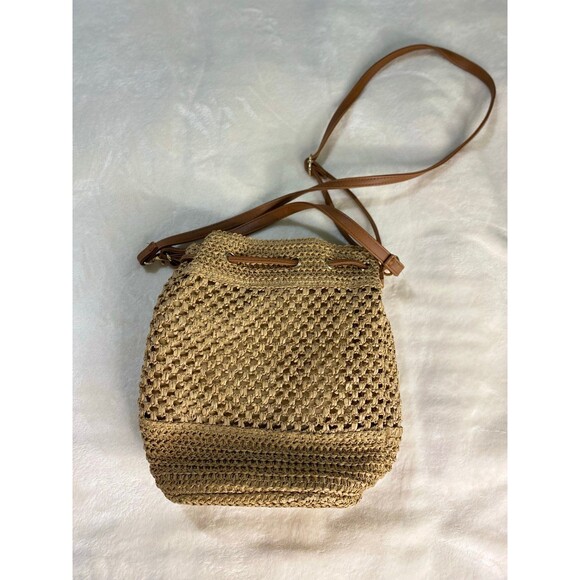 Boho Crochet Straw Bucket Bag Woven Raffia Drawstring Crossbody Shoulder Purse - Picture 2 of 10